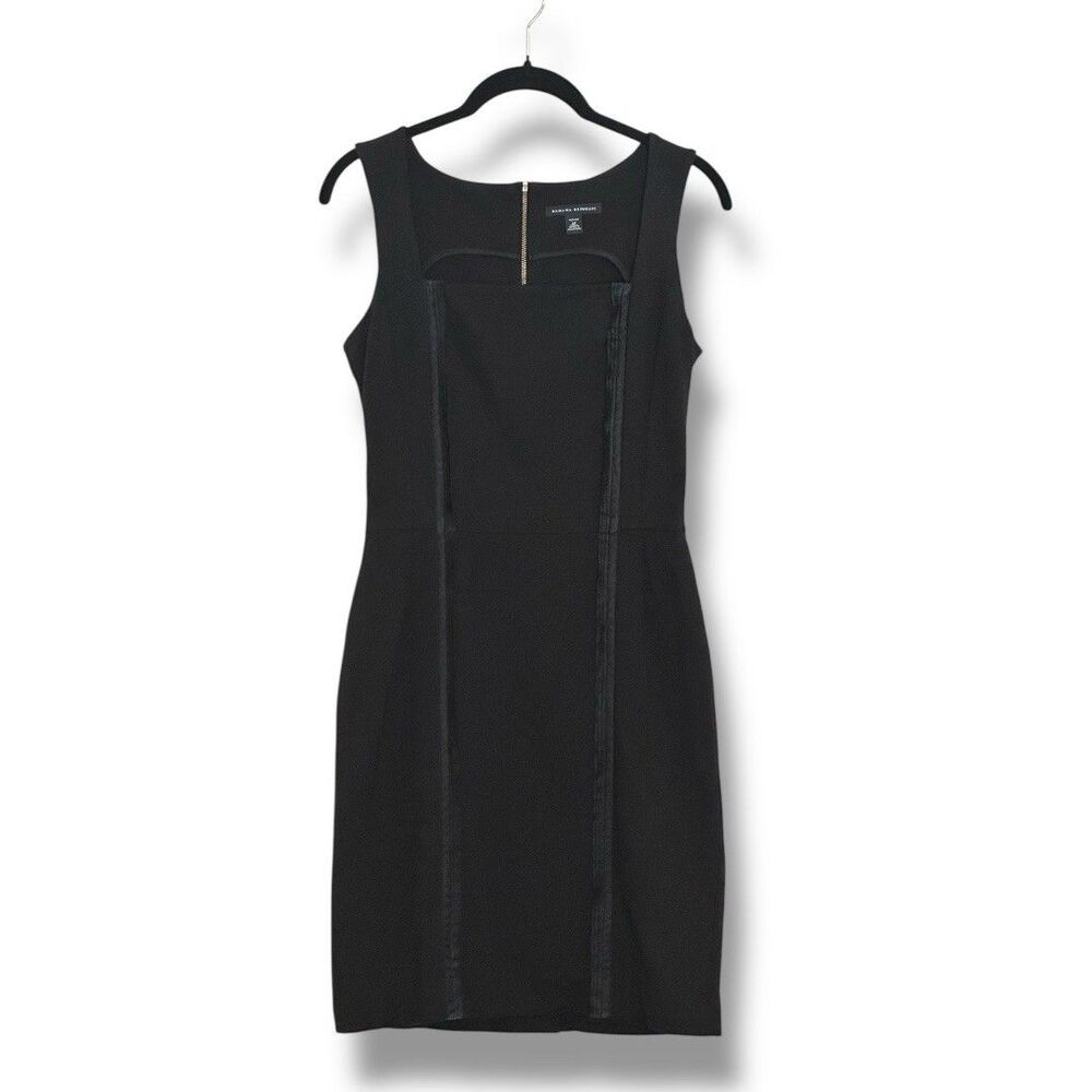 Banana Republic Square Neck Satin Trim Sheath Dress Black Sleeveless 4 Petite